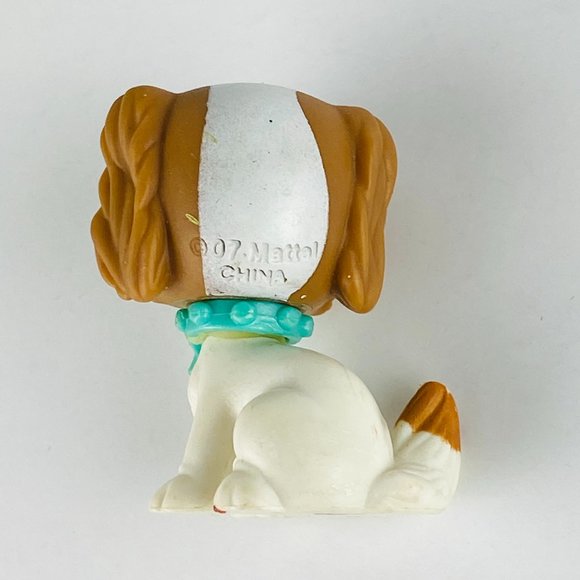 Polly Pockets Sparkling Pets White Brown Puppy Dog Toy Animal Aqua Collar - Picture 2 of 3